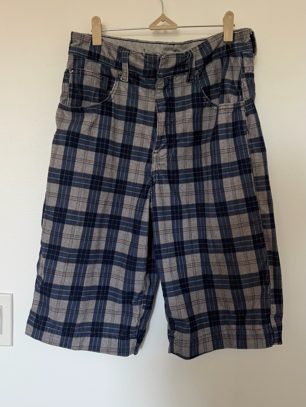 Jaded London unisex Plaid Jorts Long Shorts - Navy & Gray